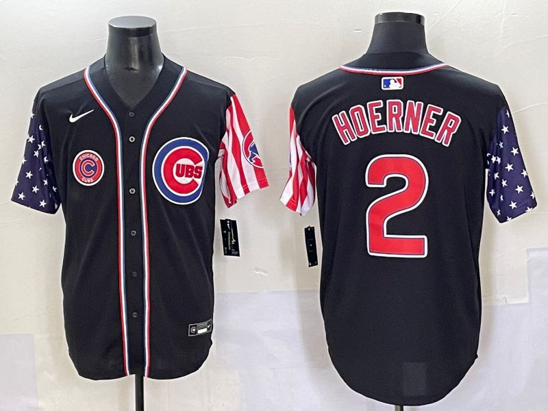 Men 2025 Chicago Cubs #2 Hoerner Black a generation of national flags Joint Name Nike MLB Jersey style 7